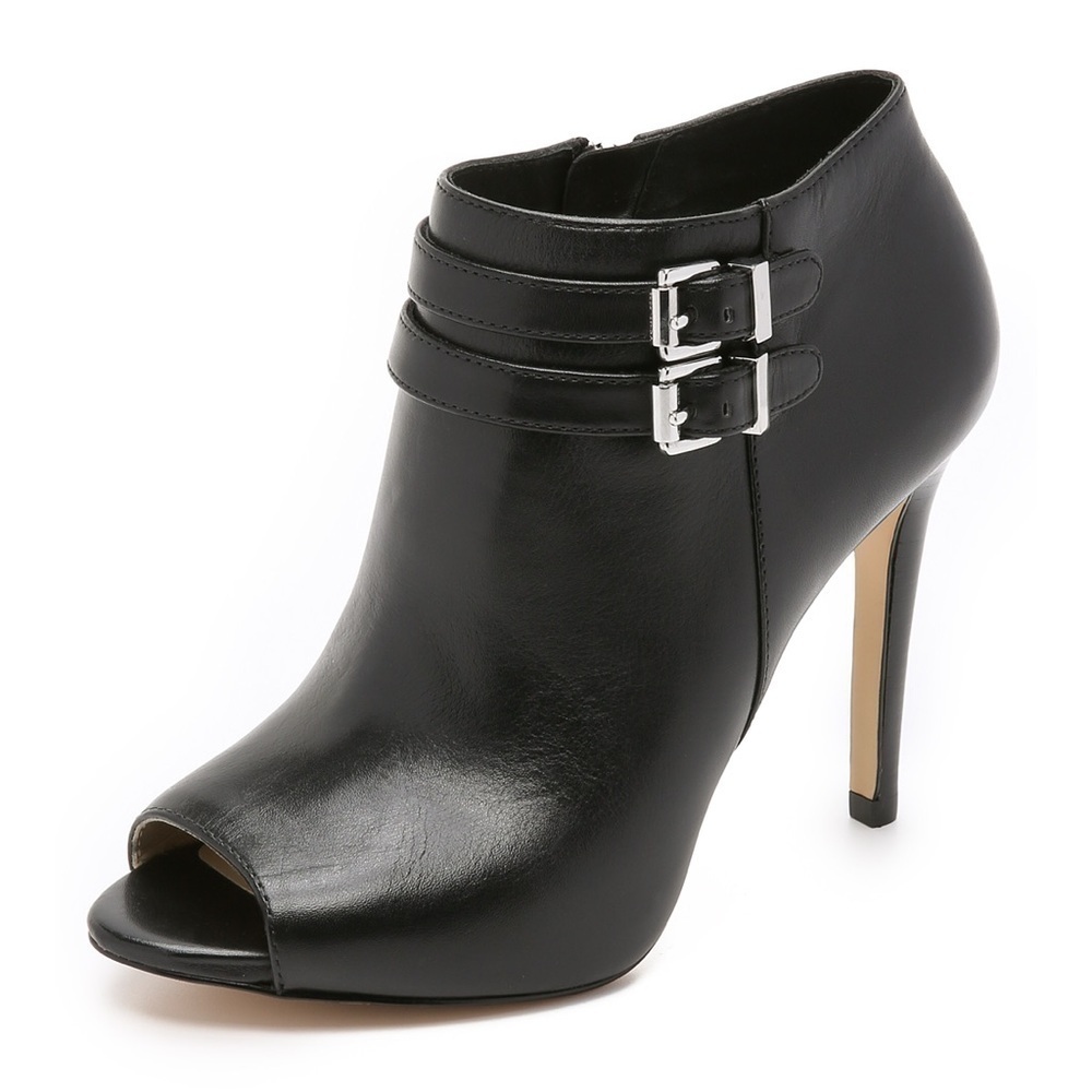 NEW MICHAEL KORS BRENA black leather peep toe boots (size 6.5) - Picture 1 of 8